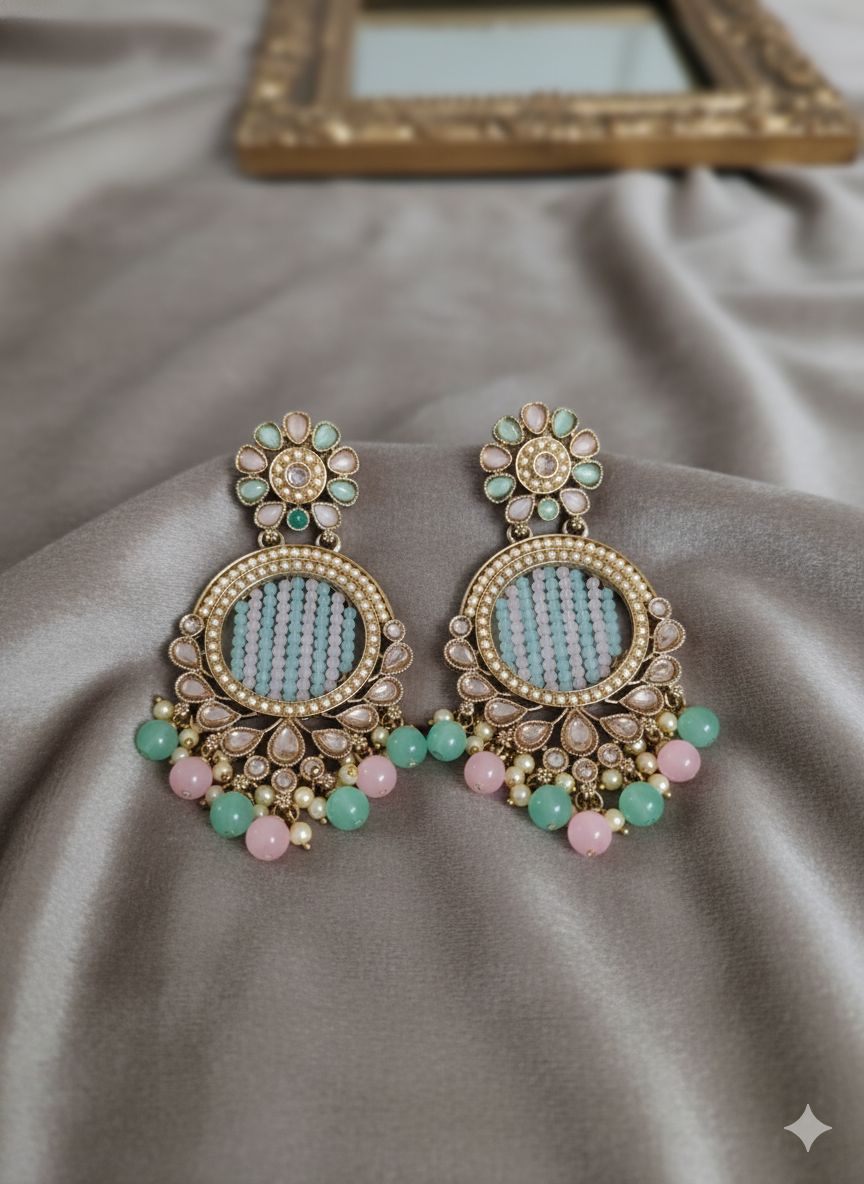 Elegant Mint & Pink Drop Dangles Earrings